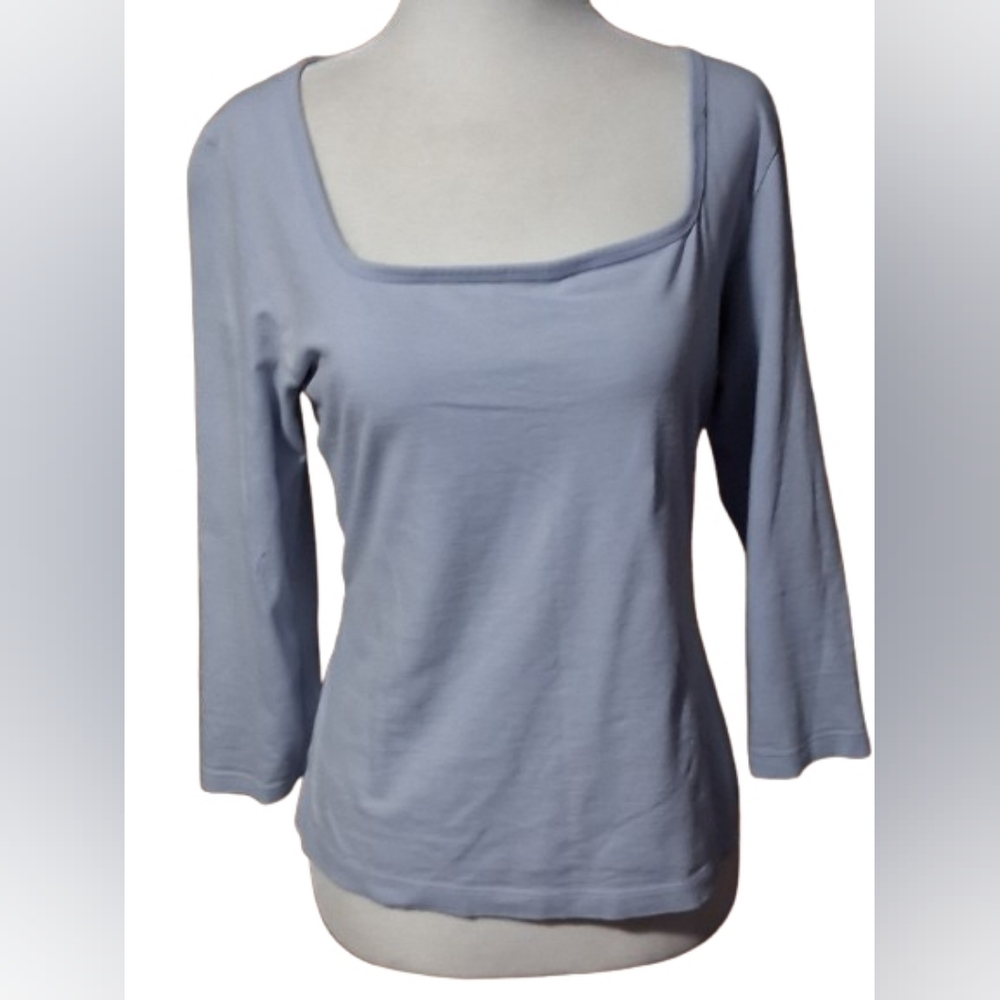 Ann Taylor Loft, Mid Sleeve, Light Blue, Square Neck Blouse, Size Largeíĺ